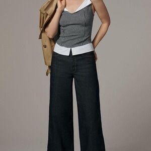 Dark wash wide leg‎ denim jeans #denimlove Robbie high rish Flare